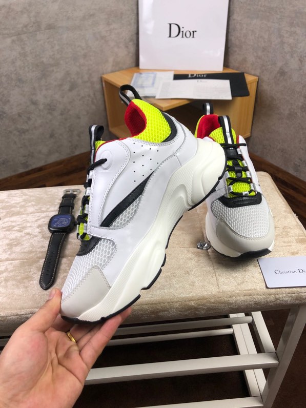 Dior B22 Leather And Mesh Trainers In Black And Red