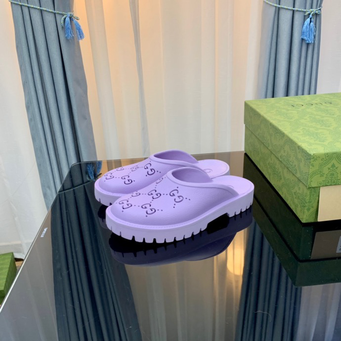 Gucci Perforated GG Thin Sole Mules Purple