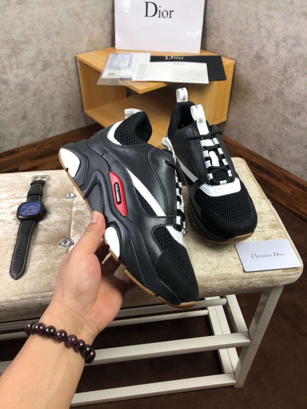 Dior B22 Sneaker in black technical knit and black and white calfskin