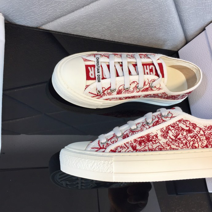 Walk’n’dior Sneaker In Burgundy Dior Embroidered Cotton Shoes