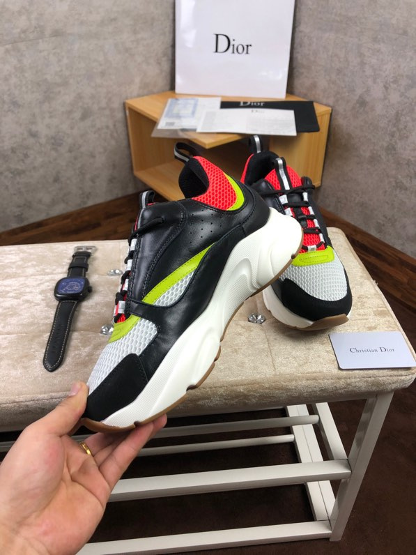 Dior B22 Leather And Mesh Trainers In Black And Red