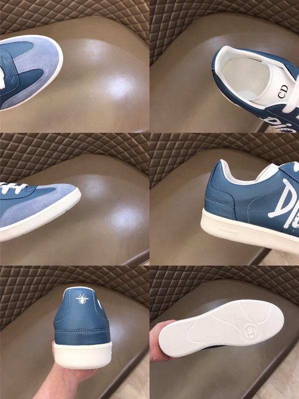 DIOR B01 SNEAKER BLUE SMOOTH CALFSKIN AND SUEDE WITH DIOR AND SHAWN SIGNATURE