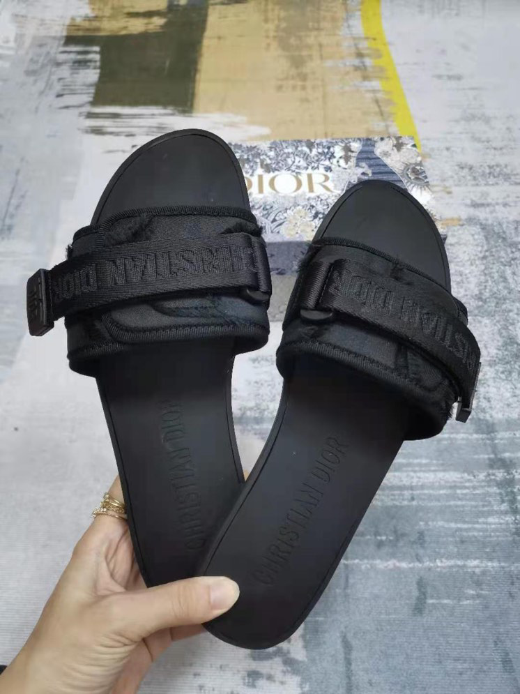 Dior Black Fabric Revolution Flat Slide Sandals
