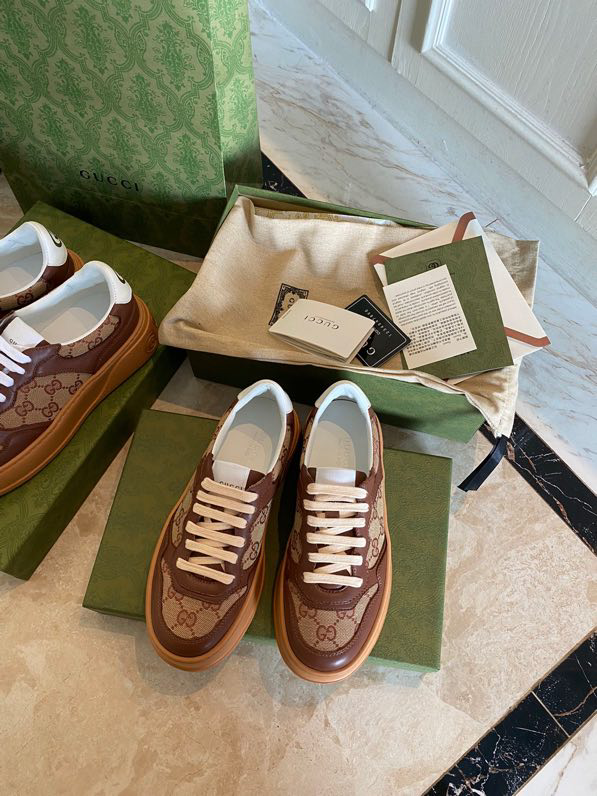 Gucci  Leather Web Sneakers Brown