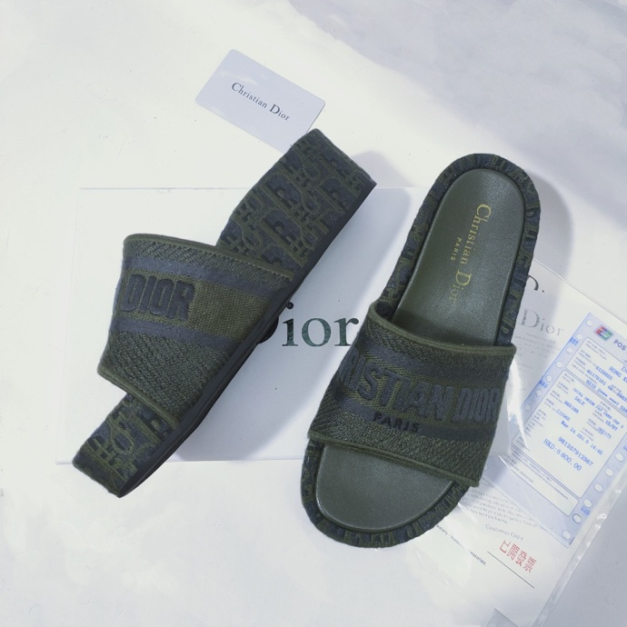 Dior Khaki Canvas Dway Slide Sandals
