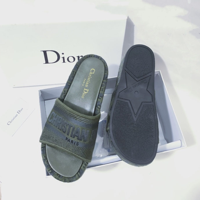Dior Khaki Canvas Dway Slide Sandals