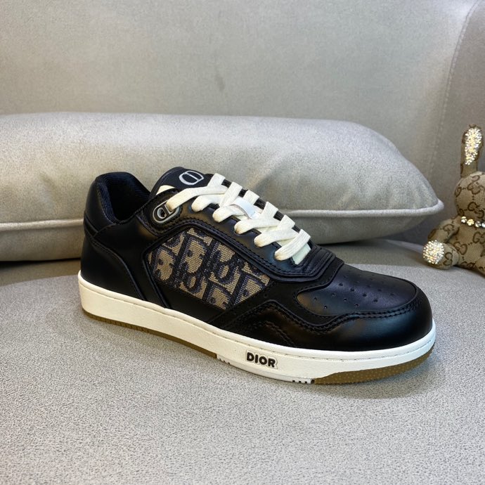 Dior Black Leather and Oblique Canvas B27 Sneakers