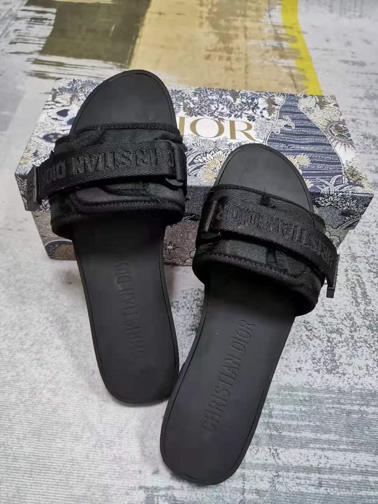Dior Black Fabric Revolution Flat Slide Sandals