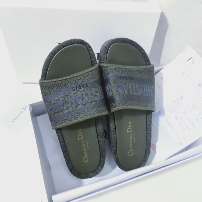 Dior Khaki Canvas Dway Slide Sandals