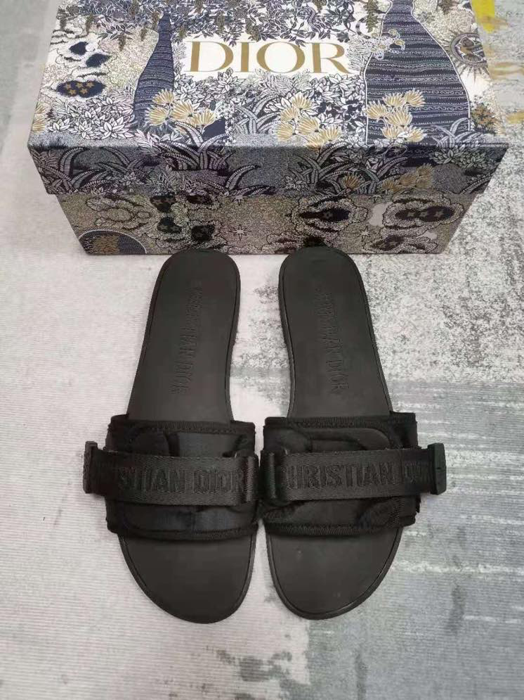 Dior Black Fabric Revolution Flat Slide Sandals