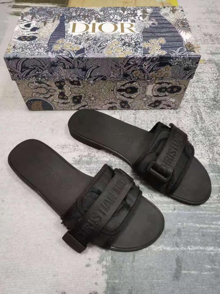 Dior Black Fabric Revolution Flat Slide Sandals