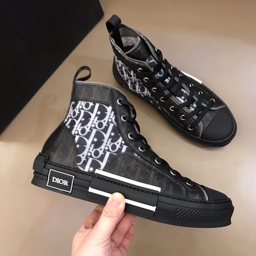 DIOR B23 Oblique Canvas Black Calfskin High Top Sneakers Shoes