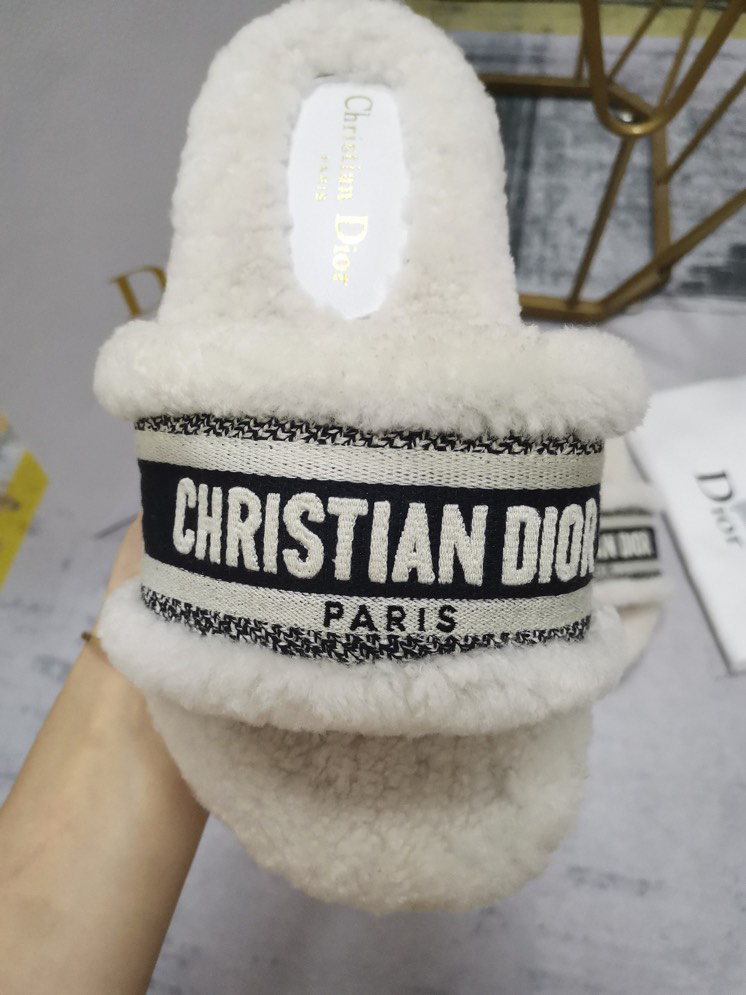 Dior chez moi faux fur flip flops Dior White