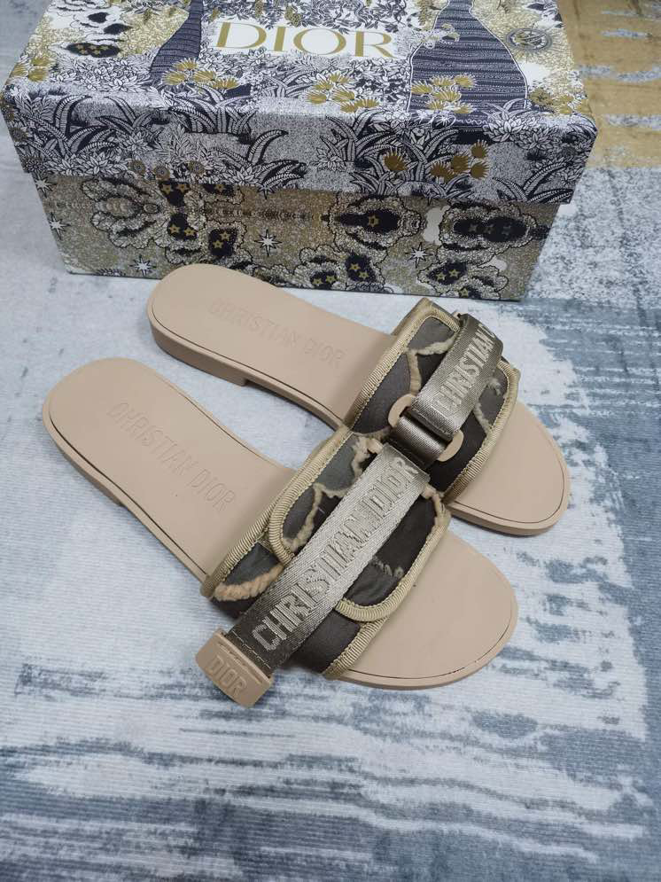 CHRISTIAN DIOR Dio evolution Nude Camouflage Fabric Logo Slide Sandal