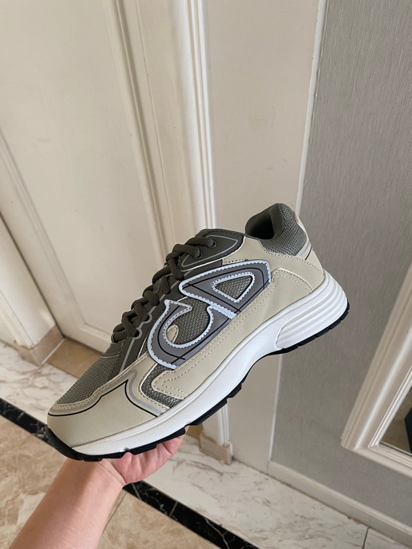 B30 Sneaker Gray Mesh with Light Green, White and Black Technical Fabric | DIOR