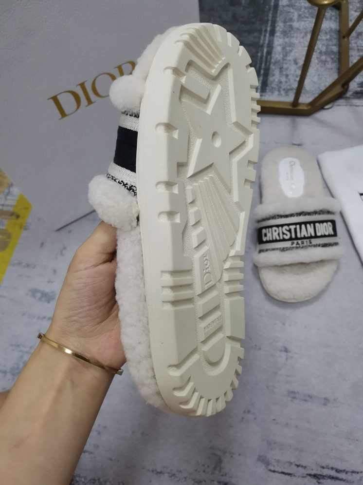Dior chez moi faux fur flip flops Dior White