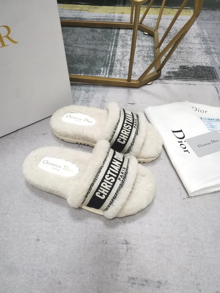 Dior chez moi faux fur flip flops Dior White