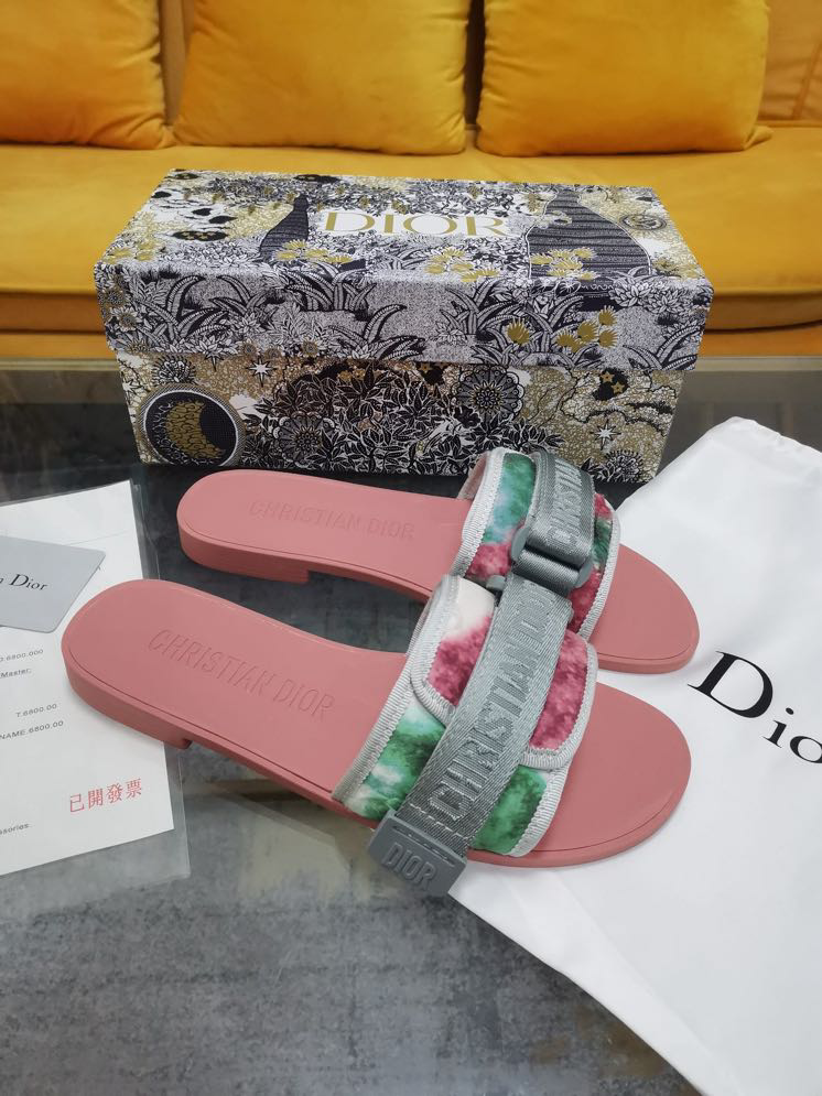 Dway Slide White Multicolor Florilegio Embroidered Cotton | DIOR