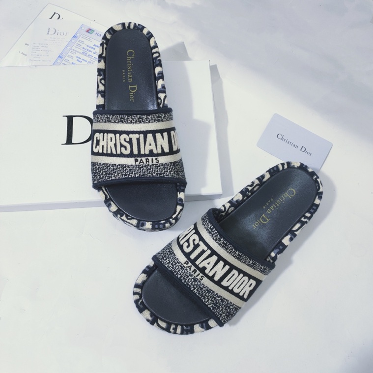 Dway Slide Deep Blue Embroidered Cotton | DIOR