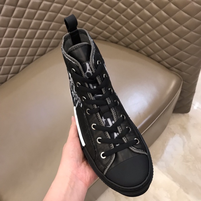 DIOR B23 Oblique Canvas Black Calfskin High Top Sneakers Shoes