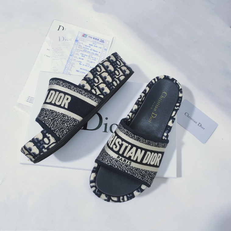 Dway Slide Deep Blue Embroidered Cotton | DIOR