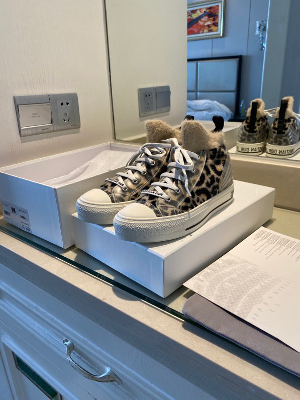 Dior Women Walk'n'Dior Sneaker Fur-Effect Knit with Gray Mizza Print
