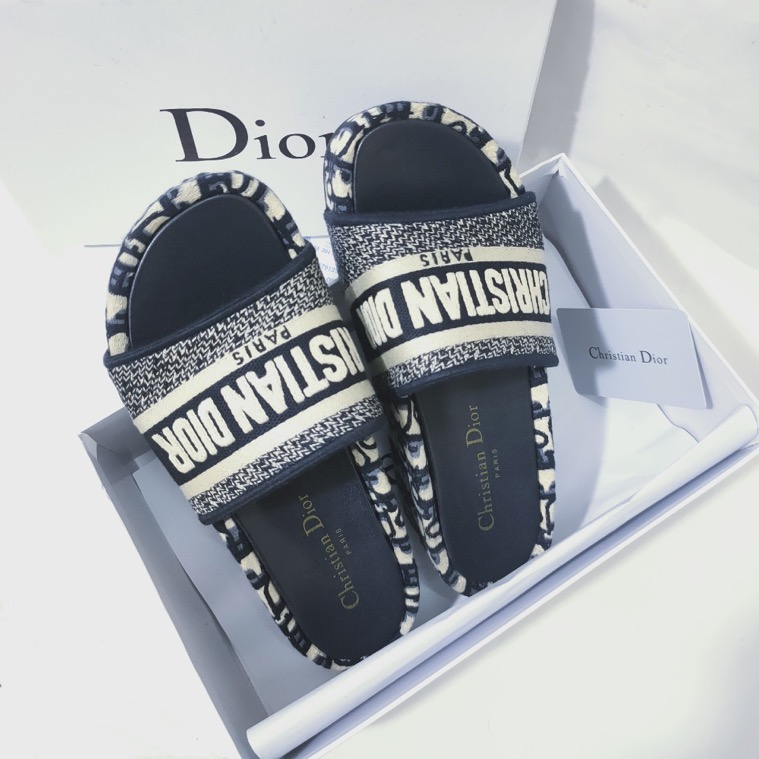 Dway Slide Deep Blue Embroidered Cotton | DIOR