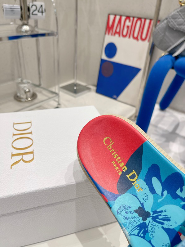 CHRISTIAN DIOR Canvas D-Flower Pop Embroidered Dway 10mm Slide Sandals 39 Pink Blue Multicolor 1380983