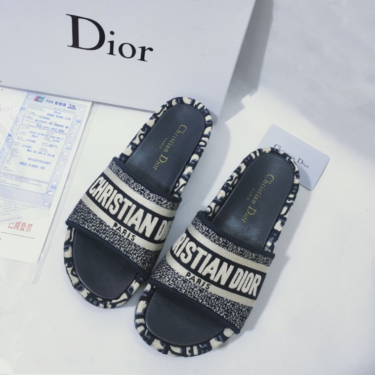 Dway Slide Deep Blue Embroidered Cotton | DIOR