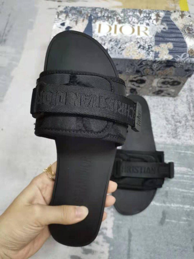 Dior Black Fabric Revolution Flat Slide Sandals