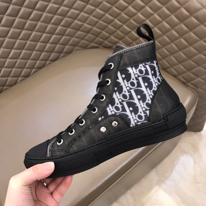 DIOR B23 Oblique Canvas Black Calfskin High Top Sneakers Shoes