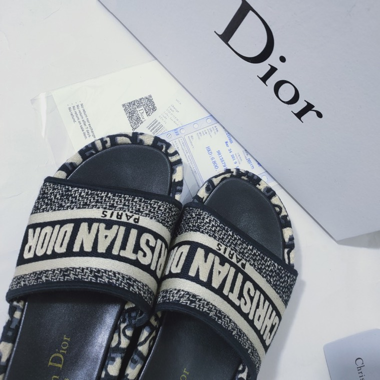 Dway Slide Deep Blue Embroidered Cotton | DIOR