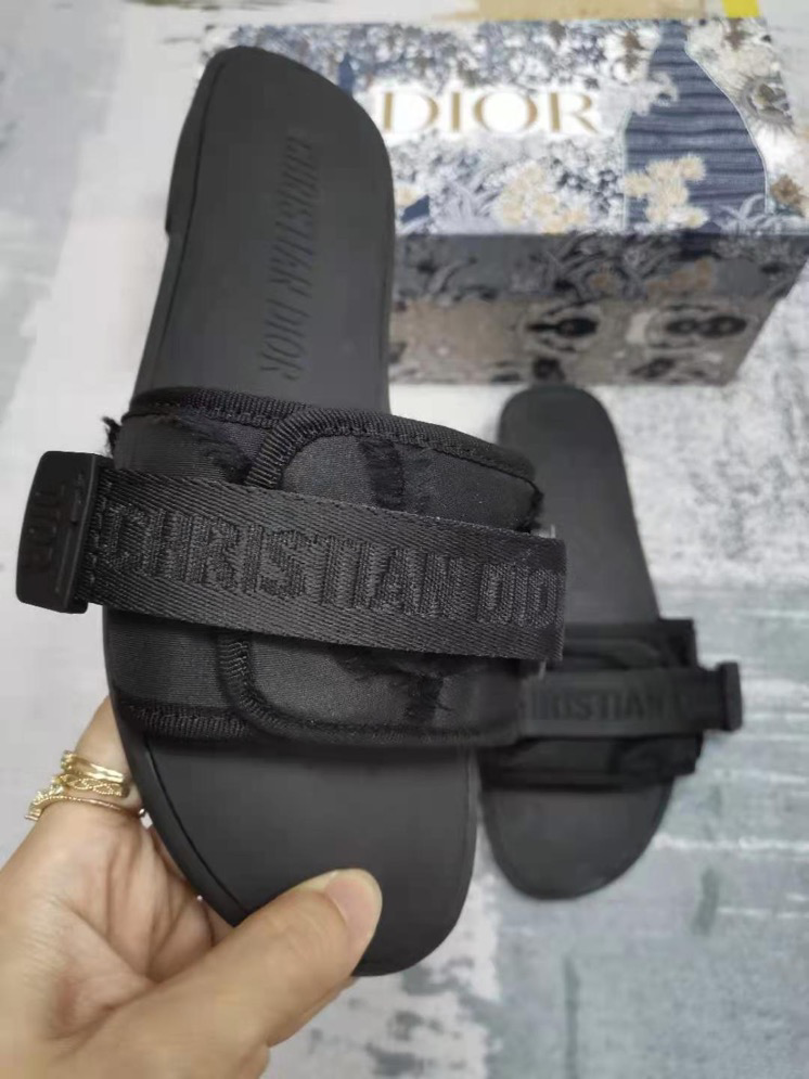 Dior Black Fabric Revolution Flat Slide Sandals