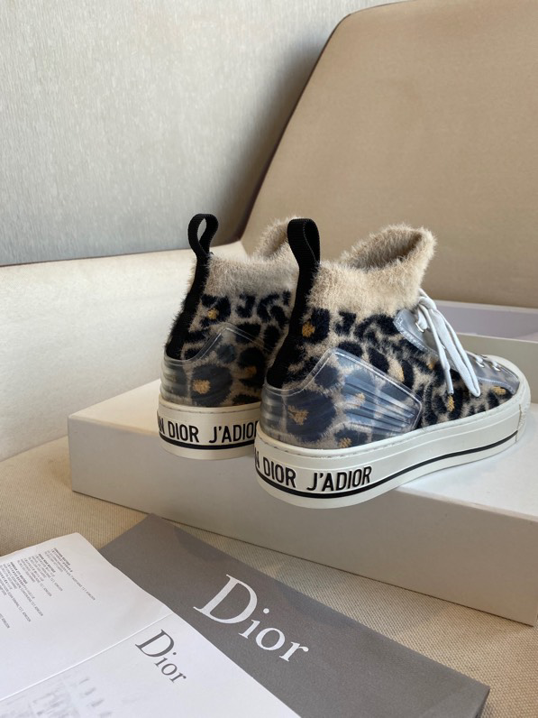 Dior Women Walk'n'Dior Sneaker Fur-Effect Knit with Gray Mizza Print