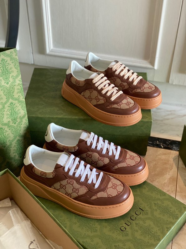 Gucci  Leather Web Sneakers Brown