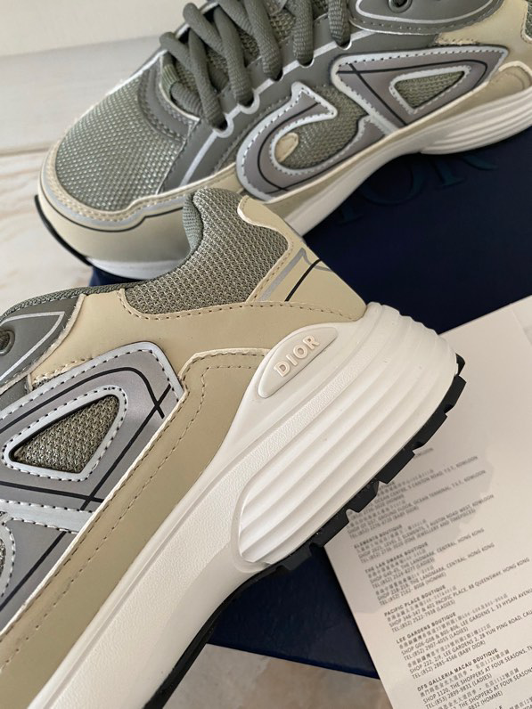 B30 Sneaker Gray Mesh with Light Green, White and Black Technical Fabric | DIOR