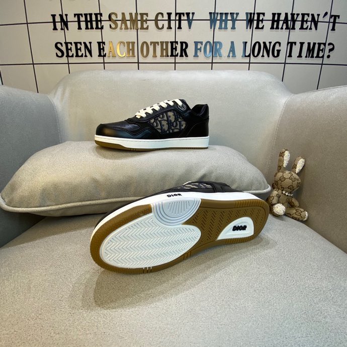 Dior Black Leather and Oblique Canvas B27 Sneakers