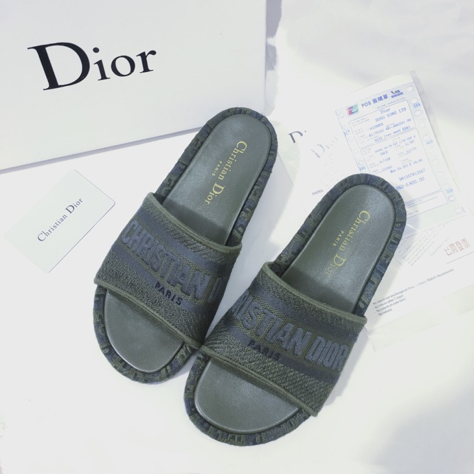 Dior Khaki Canvas Dway Slide Sandals
