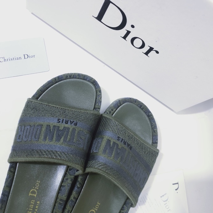 Dior Khaki Canvas Dway Slide Sandals
