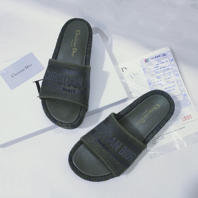 Dior Khaki Canvas Dway Slide Sandals