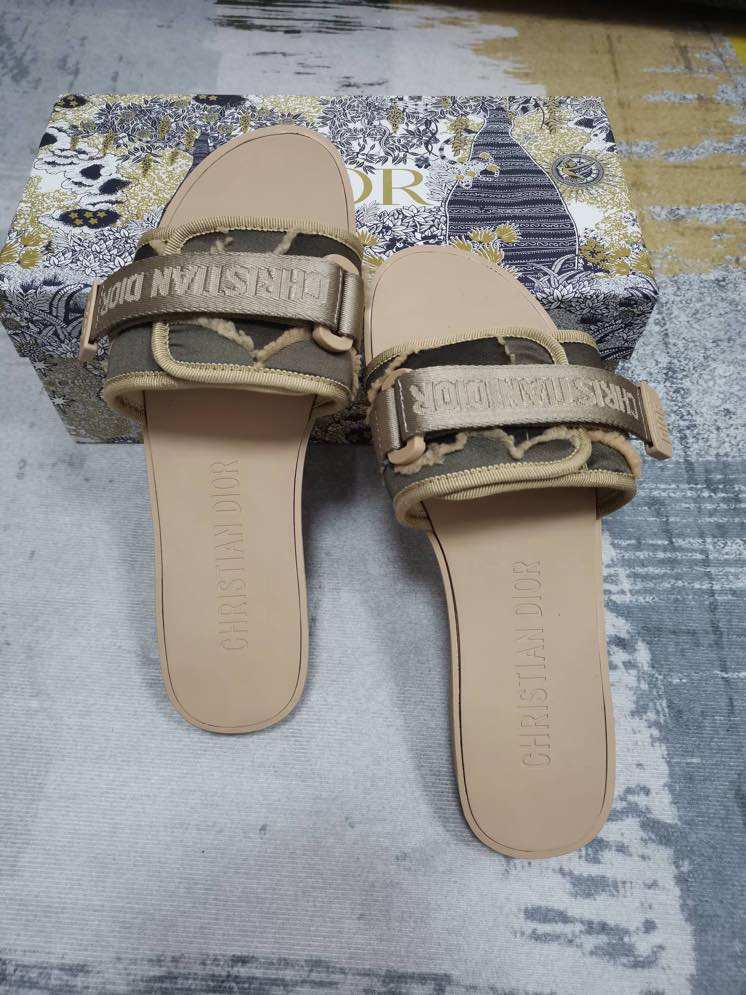 CHRISTIAN DIOR Dio evolution Nude Camouflage Fabric Logo Slide Sandal