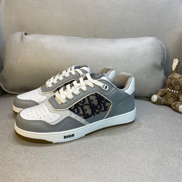 DIOR B27 Sneakers Gray White Smooth Calfskin Beige Black Oblique