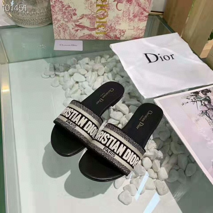 Dior Dway Black Noir Fabric Slides Sandals Shoes