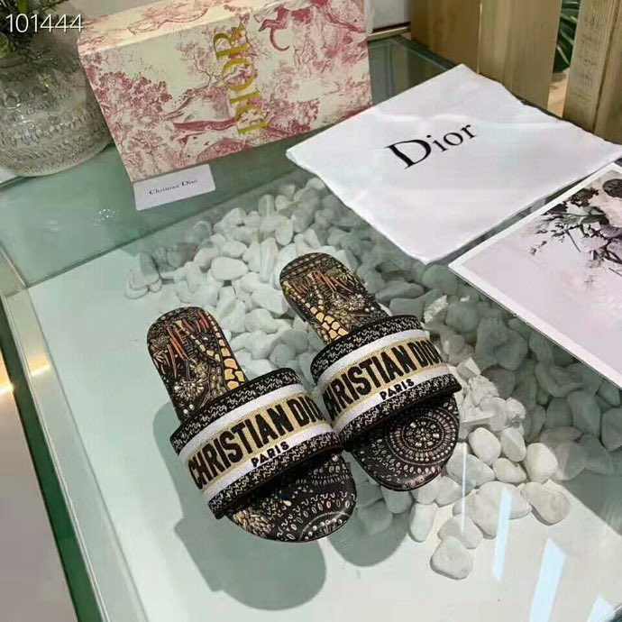Christian Dior Dway Deep Blue Fabric Slides Sandals