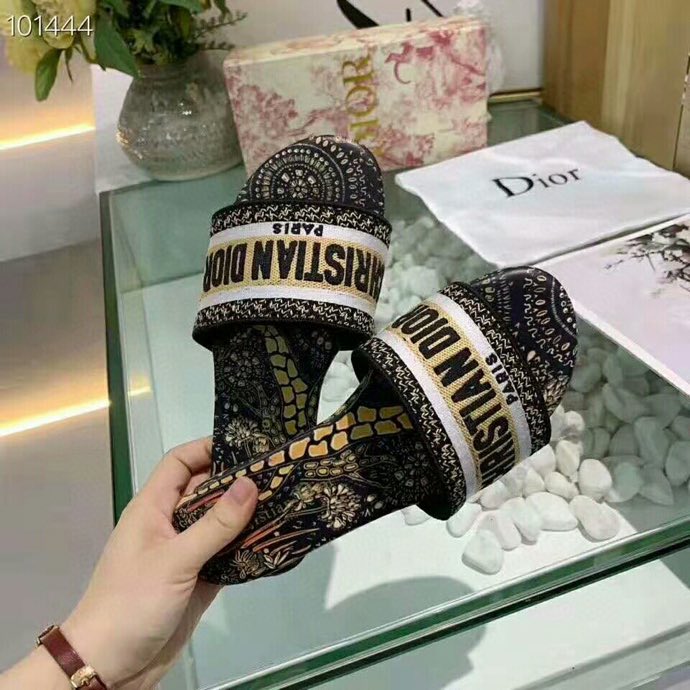 Christian Dior Dway Deep Blue Fabric Slides Sandals