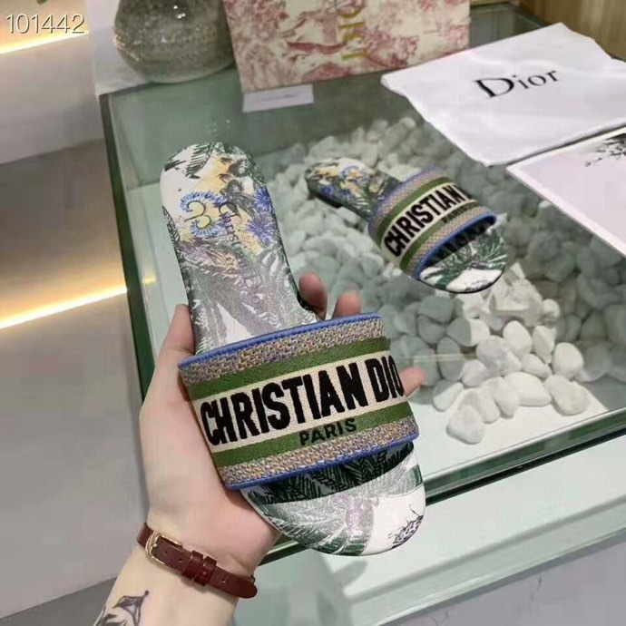 Dior Dway Embroidered Slides Mules Sandals Blue And Multicolor Zodiac