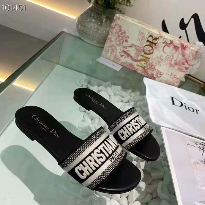 Dior Dway Black Noir Fabric Slides Sandals Shoes
