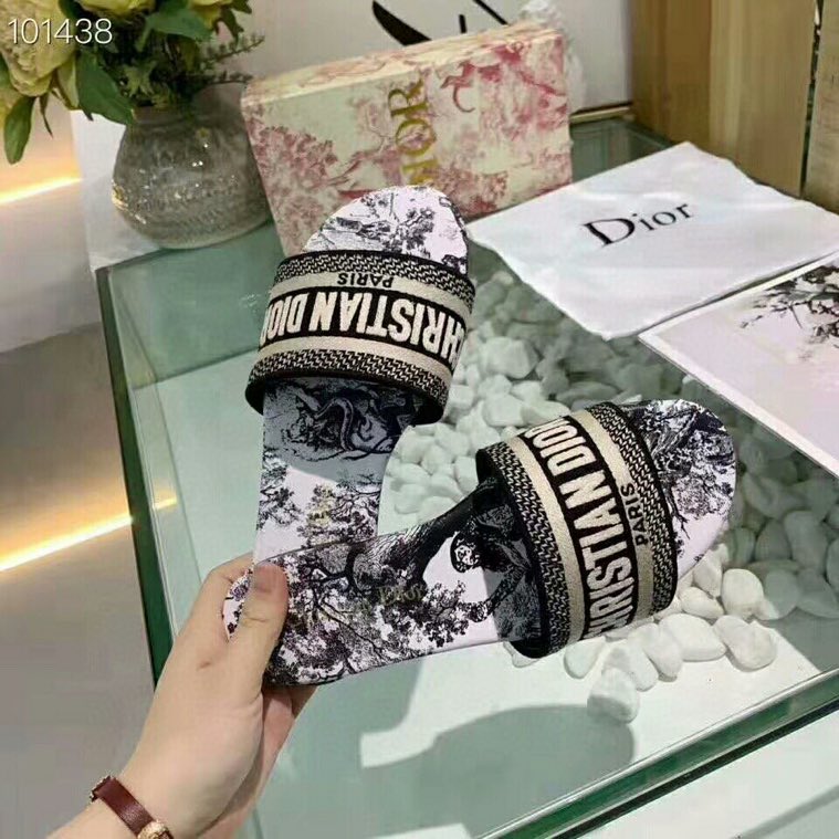 Dway Slide Cotton Embroidered with White and Black Paris Allover Motif | DIOR