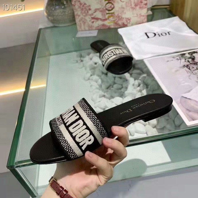 Dior Dway Black Noir Fabric Slides Sandals Shoes