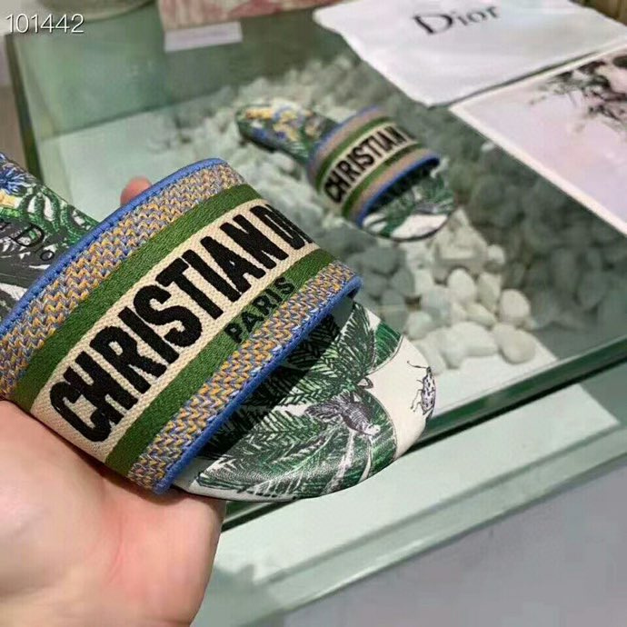 Dior Dway Embroidered Slides Mules Sandals Blue And Multicolor Zodiac